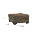 Benzara Fabric Upholstered Oversized Ottoman with Tapered Block Legs, Brown BM210724 Brown Solid Wood and Fabric BM210724