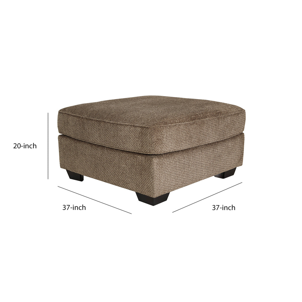 Benzara Fabric Upholstered Square Oversized Ottoman with Tapered Block Legs, Brown BM210746 Brown Solid Wood and Fabric BM210746