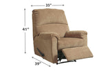 Benzara Fabric Upholstered Zero Wall Recliner with Pillow Top Armrests, Beige BM210773 Beige Solid Wood, Metal and Fabric BM210773