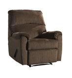 Benzara Fabric Upholstered Zero Wall Recliner with Pillow Top Armrests, Brown BM210774 Brown Solid Wood, Metal and Fabric BM210774