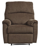Fabric Upholstered Zero Wall Recliner with Pillow Top Armrests, Brown