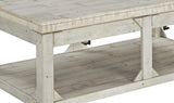 Benzara Farmhouse Wooden Lift Top Cocktail Table with Open Bottom Shelf, White BM210780 White Solid Wood and Metal BM210780