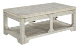 Benzara Farmhouse Wooden Lift Top Cocktail Table with Open Bottom Shelf, White BM210780 White Solid Wood and Metal BM210780