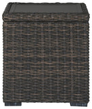 Benzara Handwoven Wicker End Table with Open Shelf, Brown and Black BM210785 Brown and Black Metal and Wicker BM210785