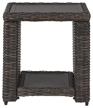 Benzara Handwoven Wicker End Table with Open Shelf, Brown and Black BM210785 Brown and Black Metal and Wicker BM210785