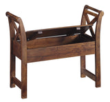 Benzara Hinged Seat Storage Wooden Accent Bench with X Braces, Brown BM210787 Brown Solid Wood BM210787