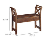 Benzara Hinged Seat Storage Wooden Accent Bench with X Braces, Brown BM210787 Brown Solid Wood BM210787