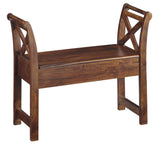 Benzara Hinged Seat Storage Wooden Accent Bench with X Braces, Brown BM210787 Brown Solid Wood BM210787