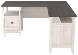 Benzara L Shaped Writing Desk with File Drawer and Bottom Shelf, Gray and White BM210794 Gray and White Engineered Wood BM210794