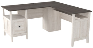 Benzara L Shaped Writing Desk with File Drawer and Bottom Shelf, Gray and White BM210794 Gray and White Engineered Wood BM210794