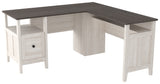 L Shaped Writing Desk with File Drawer and Bottom Shelf, Gray and White