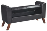 Benzara Leatherette Padded Storage Bench with Curved Arms and Saber Legs, Black BM210801 Black Solid Wood and Faux Leather BM210801