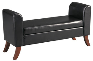 Benzara Leatherette Padded Storage Bench with Curved Arms and Saber Legs, Black BM210801 Black Solid Wood and Faux Leather BM210801