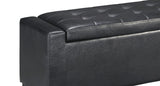 Benzara Leatherette Upholstered Storage Bench with Button Tufted Details, Black BM210808 Black Solid Wood and Faux Leather BM210808