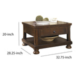 Benzara Lift Top Cocktail Table with Open Bottom Shelf and Bun Feet, Brown BM210818 Brown Solid Wood, Veneer, Engineered Wood and Metal BM210818