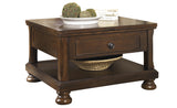 Lift Top Cocktail Table with Open Bottom Shelf and Bun Feet, Brown