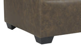 Benzara Oversized Ottoman with Tapered Block Legs and Jumbo Stitching, Brown BM210835 Brown Solid Wood, Leatherette and Fabric BM210835