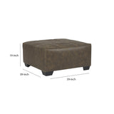 Benzara Oversized Ottoman with Tapered Block Legs and Jumbo Stitching, Brown BM210835 Brown Solid Wood, Leatherette and Fabric BM210835