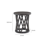 Benzara Plank Style Round Wooden Frame End Table with Lattice Cut Out, Gray BM210837 Gray Solid Wood BM210837