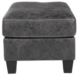 Benzara Rectangular Ottoman with Tapered Block Legs and Jumbo Stitching, Gray BM210844 Gray Solid Wood, Leatherette, and Fabric BM210844
