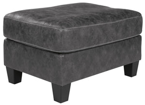 Benzara Rectangular Ottoman with Tapered Block Legs and Jumbo Stitching, Gray BM210844 Gray Solid Wood, Leatherette, and Fabric BM210844