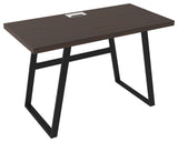 Rectangular Top Wooden Writing Desk with Metal Base, Dark Brown and Black