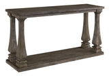 Benzara Rectangular Wooden Sofa Table with Square Baluster Legs, Taupe Brown BM210854 Brown Solid Wood, Veneer and Engineered Wood BM210854