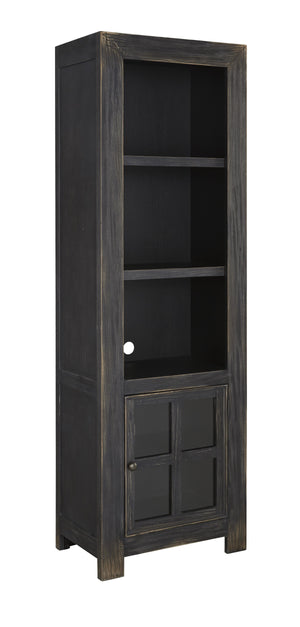 Benzara Right Pier with 3 Open Compartments and 1 Glass Panel Door, Antique Black BM210856 Black Solid Wood and Glass BM210856