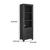 Benzara Right Pier with 3 Open Compartments and 1 Glass Panel Door, Antique Black BM210856 Black Solid Wood and Glass BM210856