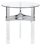 Benzara Round Glass Top End Table with Straight Acrylic Legs, Clear and Chrome BM210862 Clear and Chrome Glass, Acrylic and Metal BM210862