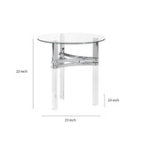 Benzara Round Glass Top End Table with Straight Acrylic Legs, Clear and Chrome BM210862 Clear and Chrome Glass, Acrylic and Metal BM210862