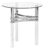 Benzara Round Glass Top End Table with Straight Acrylic Legs, Clear and Chrome BM210862 Clear and Chrome Glass, Acrylic and Metal BM210862