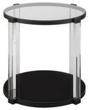 Benzara Round Tempered Glass Top End Table with Open Shelf, Black and Clear BM210869 Black and Clear Metal, Acrylic and Glass BM210869