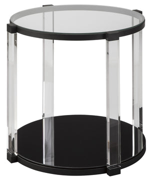 Benzara Round Tempered Glass Top End Table with Open Shelf, Black and Clear BM210869 Black and Clear Metal, Acrylic and Glass BM210869