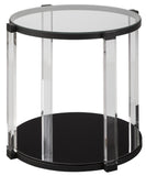 Round Tempered Glass Top End Table with Open Shelf, Black and Clear