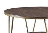 Benzara Round Wooden Cocktail Table with 1 Open Shelf and Casters, Brown and Brass BM210870 Brown and Brass Solid Wood, Metal and Veneer BM210870