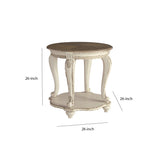 Benzara Round Wooden End Table with Open Bottom Shelf, Brown and Antique White BM210872 Brown and White Solid Wood, Veneer and Engineered Wood BM210872