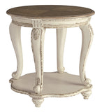 Round Wooden End Table with Open Bottom Shelf, Brown and Antique White