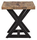 Benzara Square Grained Wooden Top End Table with X Metal Base, Brown and Black BM210879 Brown and Black Solid Wood and Metal BM210879