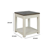 Benzara Square Wooden Frame End Table with Open Shelf, White and Brown BM210889 White and Brown Solid Wood, Veneer and Engineered Wood BM210889