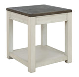 Square Wooden Frame End Table with Open Shelf, White and Brown