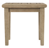 Benzara Square Wooden Frame End Table with Plank Tabletop, Teak Brown BM210890 Brown Solid Wood BM210890