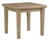 Benzara Square Wooden Frame End Table with Plank Tabletop, Teak Brown BM210890 Brown Solid Wood BM210890