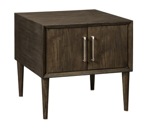 Benzara Square Wooden Frame End Table with Tapered Legs and Metal pulls, Brown BM210891 Brown Solid Wood, Veneer and Engineered Wood BM210891