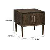 Benzara Square Wooden Frame End Table with Tapered Legs and Metal pulls, Brown BM210891 Brown Solid Wood, Veneer and Engineered Wood BM210891