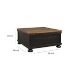 Benzara Square Wooden Lift Top Cocktail Table with Trunk Storage, Brown and Black BM210892 Brown and Black Solid Wood, Engineered Wood, Metal and Veneer BM210892