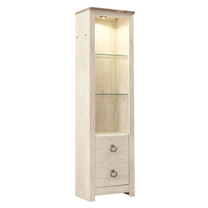 Benzara Tall Pier with 1 Door Cabinet and 2 Adjustable Glass Shelves, Antique White BM210895 White Veneer and Engineered Wood BM210895