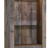 Benzara Tall Wooden Pier with 1 Door Cabinet and 2 Adjustable Glass Shelves, Brown BM210896 Brown Veneer, Glass and Engineered Wood BM210896