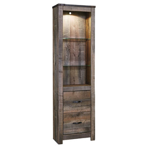 Benzara Tall Wooden Pier with 1 Door Cabinet and 2 Adjustable Glass Shelves, Brown BM210896 Brown Veneer, Glass and Engineered Wood BM210896
