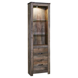 Tall Wooden Pier with 1 Door Cabinet and 2 Adjustable Glass Shelves, Brown
